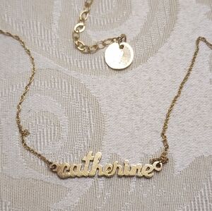 MOON AND LOLA Sterling Silver Gold Plated CURSIVE NAMEPLATE NECKLACE CATHERINE